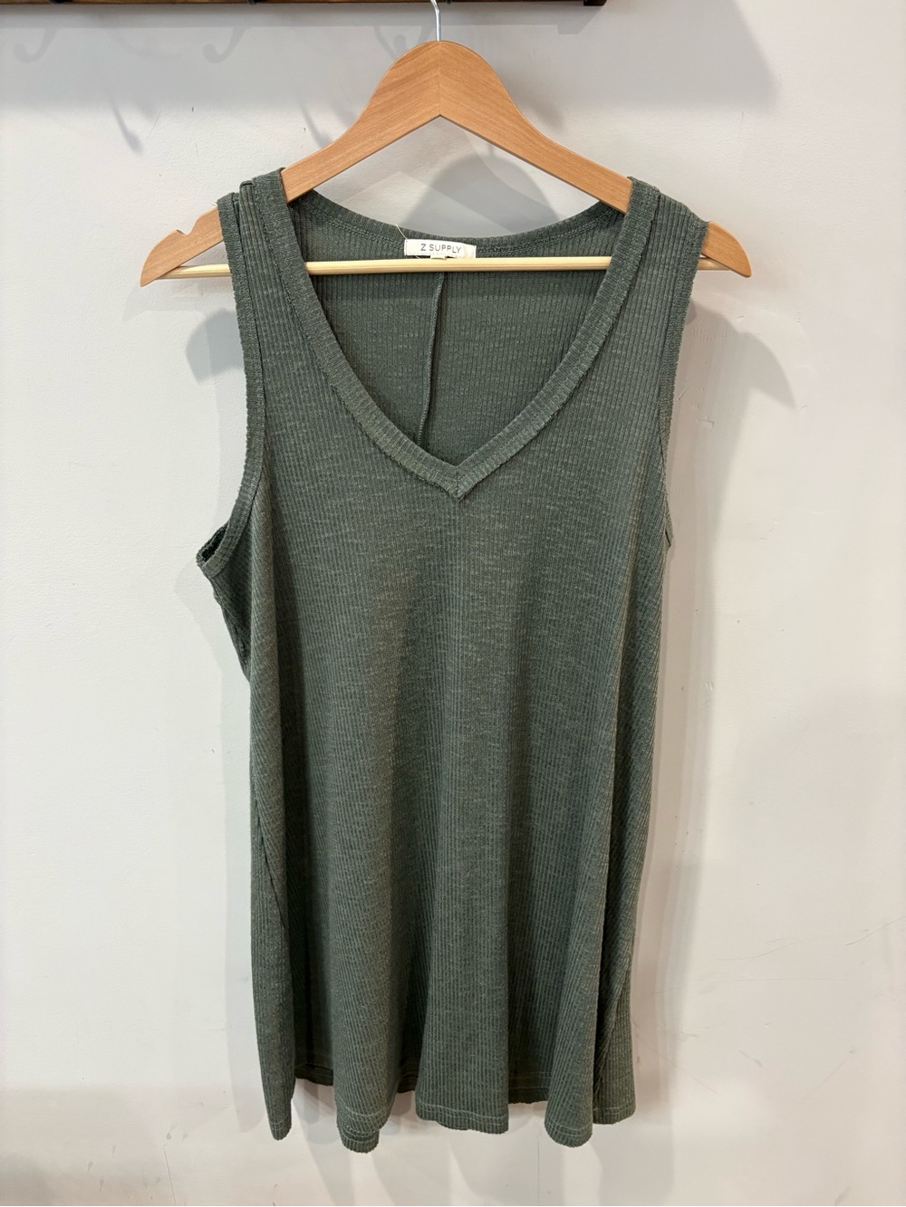 Z Supply Women's Sleeveless V-Neck Ribbed Tank Dress - Olive Green